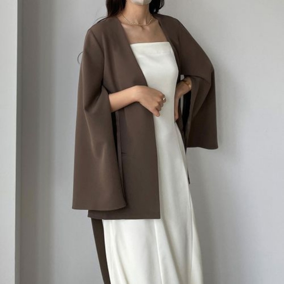 Louere 2way Slit Sleeve Collarless Jacket (Brown), size XL - Picture 2 of 3